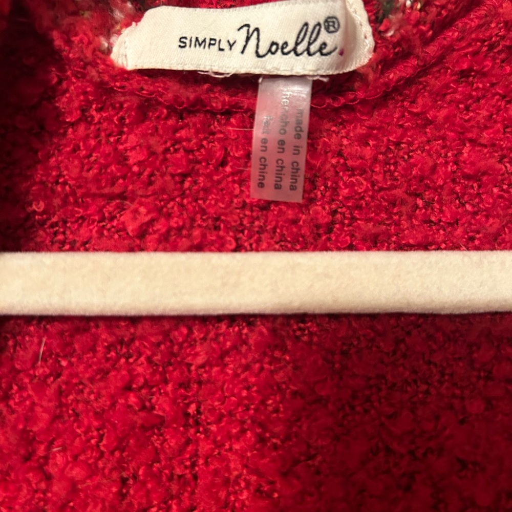 Simply Noelle Red Fringed Poncho - Picture 2 of 6